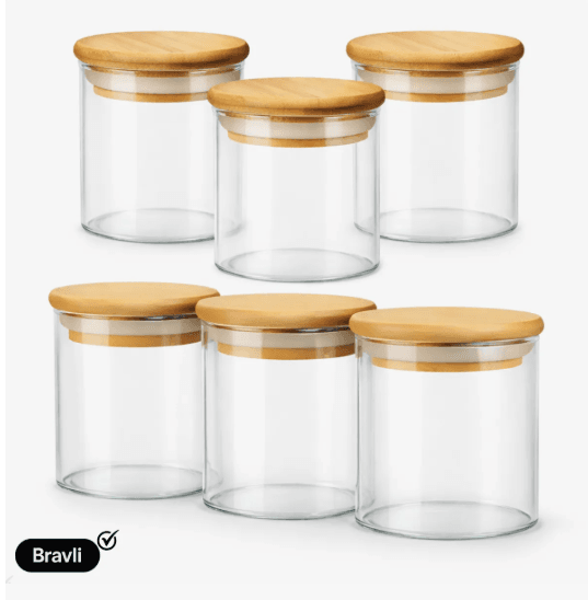 kit com 6 potes 200ml porta temperos condimentos mantimentos tampa bambu vedação hermética vidro borossilicato kit com 6 potes 200ml porta temperos condimentos mantimentos tampa bambu vedação hermética vidro borossilicato