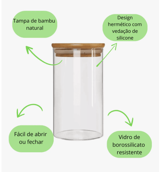 kit com 6 potes 200ml porta temperos condimentos mantimentos tampa bambu vedação hermética vidro borossilicato kit com 6 potes 200ml porta temperos condimentos mantimentos tampa bambu vedação hermética vidro borossilicato