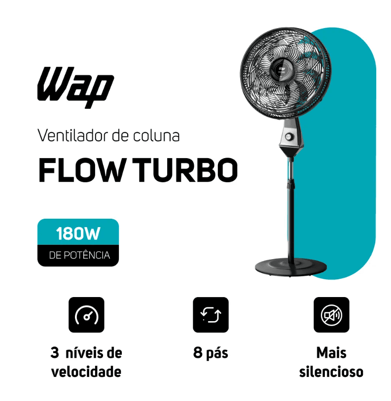 ventilador de coluna silencioso wap flow turbo 180w 8 pás ventilador de coluna silencioso wap flow turbo 180w 8 pás