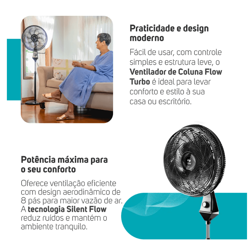 ventilador de coluna silencioso wap flow turbo 180w 8 pás ventilador de coluna silencioso wap flow turbo 180w 8 pás